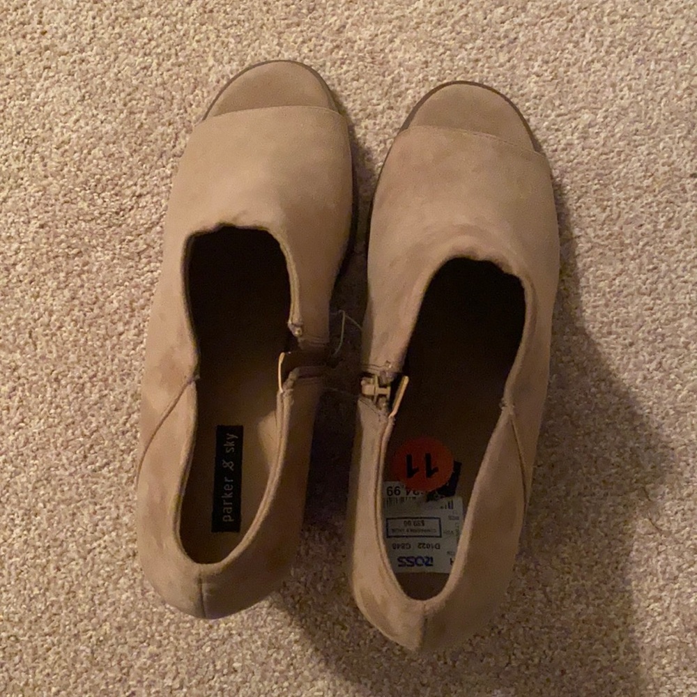 Tan booties with peep toe